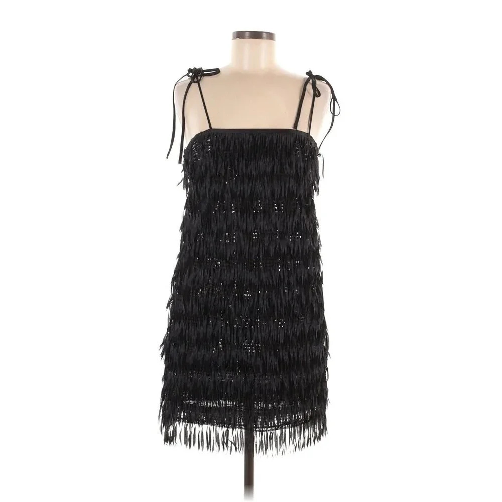 Zara Black Gatsby Style Fringe Dress M NWT